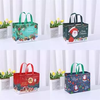 4 шт. рождественский подарочный пакет с ручкой нетканый многоразовый праздничный упаковочный пакет для угощений для рождественской вечеринки и новогодних подарков 4Pcs зелёный