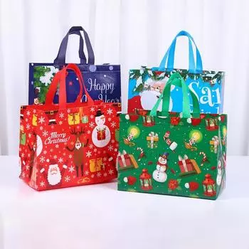 4 шт. рождественский подарочный пакет Санта-Клаус снеговик нетканая сумка-тоут подарочная упаковка конфет 2024 рождественская вечеринка дома Navidad Noel 32x25x17cm