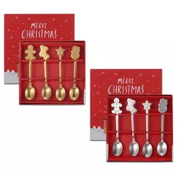 4 шт. Рождественский подарок украшения десертные ложки снеговик рождественский чулок столовые приборы ложка рождественская подарочная коробка пряничная ложка золотой