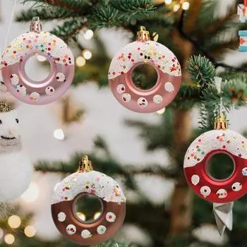 4 шт. Рождественский шар, украшение на елку, пластиковые пончики, подвесные украшения для детского душа, дня рождения, свадьбы, вечеринки розовый