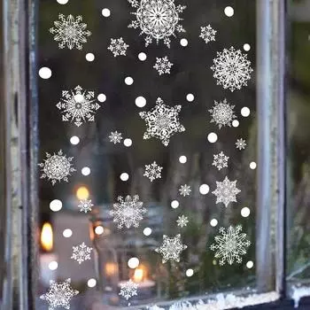 4 шт. Рождественское украшение Белый фон снежинки Декоративная стеклянная наклейка Двусторонняя печать Статическая визуальная наклейка на окно