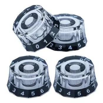 4 шт. Ручки-цилиндры для электрогитары и бас-гитары, прозрачные, ручки скорости, громкости и тембра, ручки управления гитарой чёрный