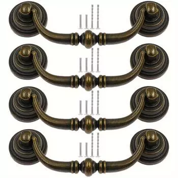 4 шт. Ручки для ящиков с расстоянием между центрами отверстий 3,5 дюйма, цинковый сплав, винтажные ручки для шкафов, кухонная мебель (Двойное отверстие с двумя размерами винтов) 4pcs