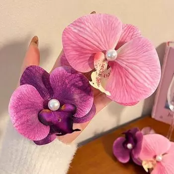 4 шт. ручной работы цветок фаленопсис элегантный цветок заколка для волос шпилька украшение стильная заколка для повседневной носки и праздника фиолетовый