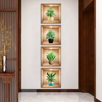 4 шт. съемные цветочные наклейки на стену для украшения дома, зеленый горшок с растением, узор для спальни, гостиной и крыльца, наклейки для декора стен 30*30*4pcs