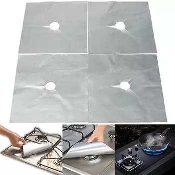 4 шт. съемный легко очищаемый квадратный фольгированный защитный коврик для газовой плиты, защитный коврик для плиты серебряный