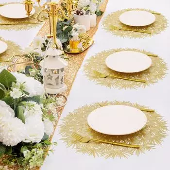 4 шт. салфетки под приборы в форме цветка одуванчика круглые золотые салфетки элегантные салфетки-виниловые салфетки под приборы для кухни обеденный стол праздничный свадебный декоративный 4pcs золотой