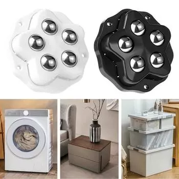 4 шт. самоклеящиеся роликовые колеса для бытовой техники, мусорного ведра, ящика для хранения мебели, движущиеся колеса, универсальные шариковые роликовые направляющие, вращающиеся на 360 градусов, липкий шкив 4pcs Without brakepats чёрный