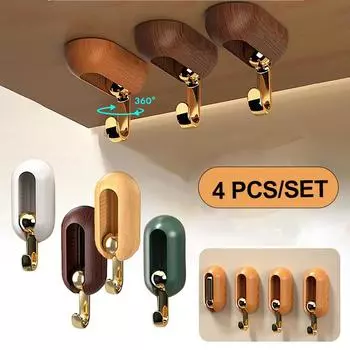4 шт. самоклеящиеся вращающиеся на 360° настенные крючки, крепкие без сверления, сумка для пальто, дверь в ванную комнату, кухонные крючки для вешалок для полотенец, аксессуары для домашнего хранения