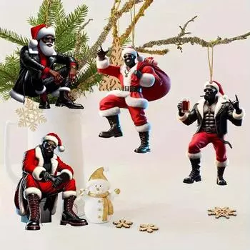 4 шт. Санта-Клаус Рождественское украшение 2D Акриловый автомобильный аксессуар Рождественская елка подвесное украшение для праздничного декора 4pcs
