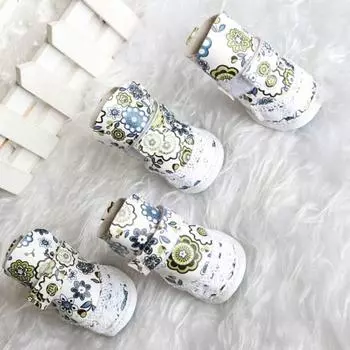 4 шт. сапоги для домашних животных с мягкой подошвой, легко моющиеся, полиуретановые защиты для лап с мультяшным принтом 1 белый