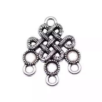 4 шт., серьги с китайским узлом, разъем для ювелирных изделий, аксессуары, античное серебро, цвет цинкового сплава, 26X21 мм