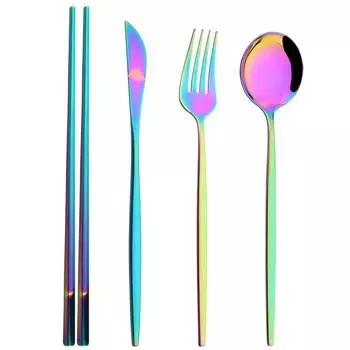 4 шт. серебряная посуда, зеркальная посуда, набор столовых приборов из нержавеющей стали, радужная вилка, ложка, 304 палочки для еды, посуда, набор столовых приборов в западном стиле серебряный