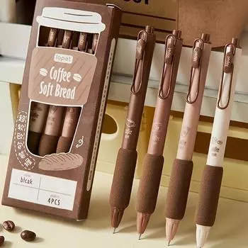 4 шт., серия Coffee, удобные мягкие выдвижные гелевые ручки, быстросохнущие черные чернила, офисные и школьные принадлежности, шариковые ручки 0,5 мм