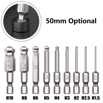 4 шт. шестигранная бита 50 мм/1,96 дюйма, шариковый наконечник из легированной стали, легко всасывает винты H1.5