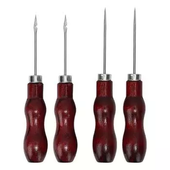 4 шт., шило с деревянной ручкой, двойное зигзагообразное отверстие для тыквы, специальное шило, сверлильный инструмент для кожи ручной работы, с шилом-крючком 4pcs