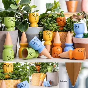 4 шт. шипы для полива растений, очки с большой головкой, красочные глиняные самополивающиеся колья, вставки, садовые аксессуары для комнатных и уличных горшечных растений