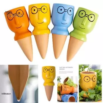 4 шт. шипы для полива растений, очки с большой головкой, красочные глиняные самополивающиеся колья, вставки, садовые аксессуары для комнатных и уличных горшечных растений Sets