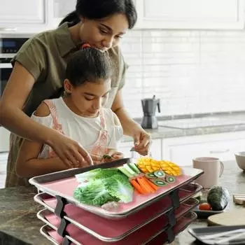 4 шт., штабелер для лотков, сверхмощный пластиковый компактный морозильник, сушильный шкаф, кладовая, штабелируемый лоток, органайзер для листов печенья, держатель, аксессуары 4pcs синий