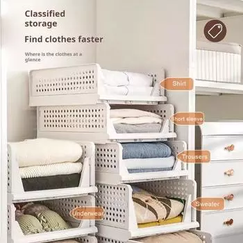 4 шт. штабелируемых контейнеров для хранения, ящиков для шкафа, корзин, органайзеров, складных ящиков для хранения L