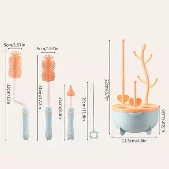 4 шт. силиконовая щетка для бутылочек для младенцев, набор щеток для чистки с длинной ручкой, вращающаяся на 360 градусов зелёный
