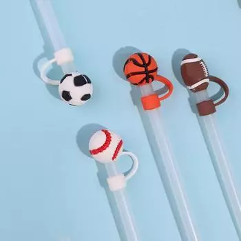 4 шт. силиконовые соломенные колпачки 10 мм в форме спортивного мяча Спортивная бутылка Соломенная пылезащитная крышка Пыленепроницаемые герметичные многоразовые стаканы Соломенные топперы для питья 4pcs