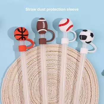 4 шт. силиконовые соломенные колпачки 10 мм в форме спортивного мяча Спортивная бутылка Соломенная пылезащитная крышка Пыленепроницаемые герметичные многоразовые стаканы Соломенные топперы для питья 4pcs