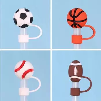 4 шт. силиконовые соломенные колпачки 10 мм в форме спортивного мяча Спортивная бутылка Соломенная пылезащитная крышка Пыленепроницаемые герметичные многоразовые стаканы Соломенные топперы для питья 4pcs
