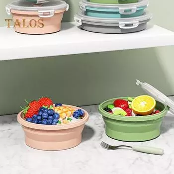 4 шт. Складной силиконовый ланч-бокс Bento Box 800 мл, контейнеры для хранения еды, круглые миски для приготовления еды с герметичными крышками для путешествий домой 4pcs