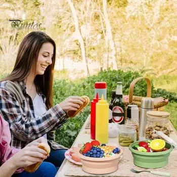 4 шт. Складной силиконовый ланч-бокс Bento Box 800 мл, контейнеры для хранения еды, круглые миски для приготовления еды с герметичными крышками для путешествий домой 4pcs