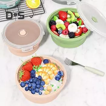4 шт. Складной силиконовый ланч-бокс Bento Box 800 мл, контейнеры для хранения еды, круглые миски для приготовления еды с герметичными крышками для путешествий домой 4pcs