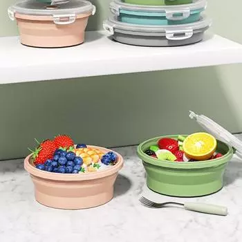 4 шт. Складной силиконовый ланч-бокс Bento Box 800 мл, контейнеры для хранения еды, круглая еда