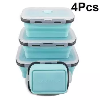 4 шт. Складные прямоугольные миски с крышками Плоская коробка Практичные контейнеры для хранения продуктов питания Кемпинг