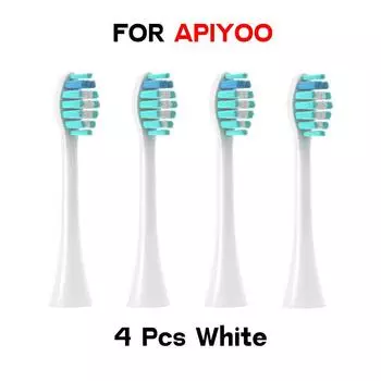 4 шт. сменные насадки для зубной щетки APIYOO P7/Y8/G7/SUP/T1 Sonic Tooth Soft DuPont BristleDeep Vacuum Cleaning Vacuum Pack Substitute Nozzles белый