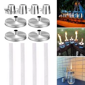 4 шт., сменный фитиль для масляной лампы, набор крышек из нержавеющей стали, набор масляных ламп «сделай сам», набор масляных ламп для уличной палубы, набор фитилей из стекловолокна 4pcs