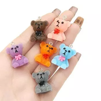 4 шт., смоляные мультяшные флокирующиеся медведи, кулон, подвески для изготовления ювелирных изделий, ожерелья с животными, серьги, аксессуары для изготовления оранжевый