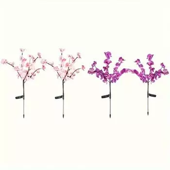 4 шт. Солнечный светильник для орхидей, 20 светодиодов, солнечный садовый светильник для украшения сада на открытом воздухе, уличные светильники для украшения патио, 2 шт. Белый + 2 шт. Фиолетовый теплый белый