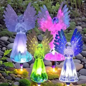 4 шт. Солнечный уличный светильник Angel Light, солнечный садовый подарок, подходит для новоселья, хранения подарков на День святого Валентина, на Пасху, Рождество 4 pieces