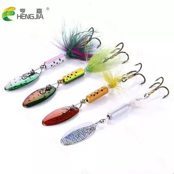 4 шт., спиннерная приманка 6,5 см-3,5 г-8 #, металлическая жесткая приманка с блестками и крючками из перьев, спиннерная приманка для форели, окуня, рыболовные снасти