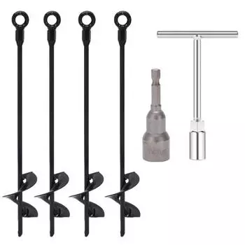 4 шт. Спиральные грунтовые анкеры Сверхпрочные батутные анкеры Устойчивая фиксация Защита от ржавчины Колья для палаток с гнездом для сверла 14 мм для качелей, навесов Sets