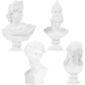 4 шт. Статуэтка Украшения Художник Эскиз Реквизит Мини Греческая Голова Фигурка Персонаж Украшения Смола Бюст Статуэтки Офис 8X4.5CM белый