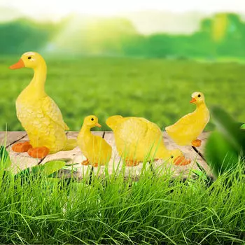 4 шт. Статуи Смола Животные Украшения Открытый Сад Патио Пруд Декор Статуэтки 4pcs Yellow