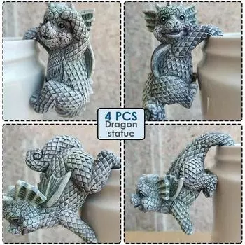 4 шт. СТАТУЭТКА ДРАКОНА ДЛЯ САДА из смолы, подвесной декор для улицы, украшение для скульптуры, двор 4PCS