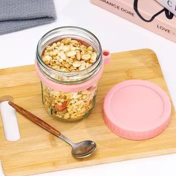 4 шт. стеклянные стаканчики Mason Cup для овсянки с крышками и ложками, герметичные банки