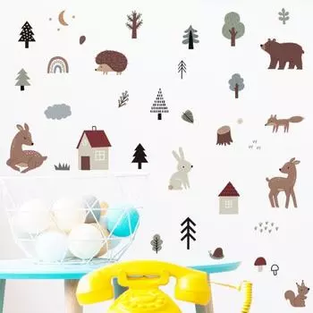 4 шт. стикер на стену, самоклеящаяся наклейка с рисунком животного, яркие цвета, наклейки для украшения детской комнаты B