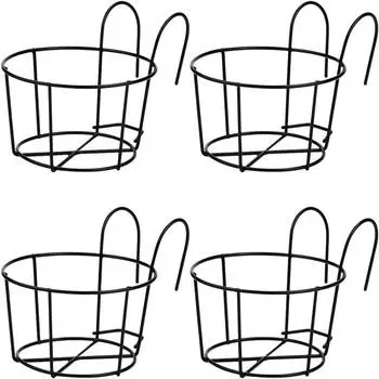 4 шт. стильных круглых металлических подвесных кашпо — идеально подходят для балкона, сада и внутреннего декора 4 pcs чёрный
