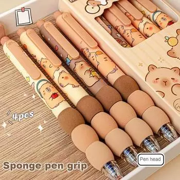 4 шт. стираемые гелевые ручки с рисунком капибары, выдвижная стираемая ручка-кликер с наконечником 0,5 мм, гелевые ручки для письма и исправления 0.5mm