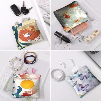 4 шт., сумка для помады, автоматическая закрывающаяся сумка для хранения наушников, монет, женская косметичка, портативная сумка-органайзер для кабеля