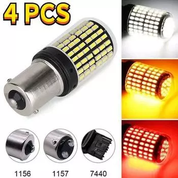 4 шт. суперяркая 144 светодиодная лампа указателя поворота Canbus без ошибок без гипервспышки 1156 BA15S P21W/BAU15S PY21W/T20 светодиодная 7440 W21W W21/5W-янтарный/белый 1156 BA15S P21W белый