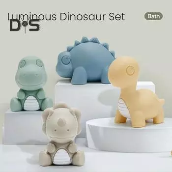 4 шт. светодиодная игрушка для ванной в виде животных, плавающая в воде, мягкая резиновая индукционная игрушка для купания, светящаяся в виде пингвина, динозавра, веселая, светящаяся, нескользящая, легкая в захвате, для детей, забавная A